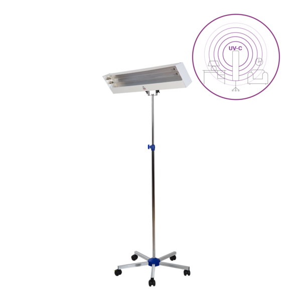 Disinfection device with UV-C ultraviolet light (UV-C lamp) LBA 2x15W, mounted on a mobile stand